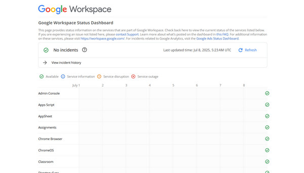 Verifique o status do Google Workspace