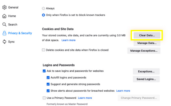 Xóa bộ nhớ đệm và cookie của Firefox