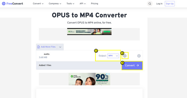 Freeconvert Selecione MP4 e depois converta