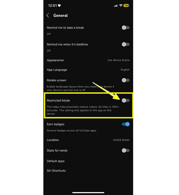 Desactivar el modo restringido móvil