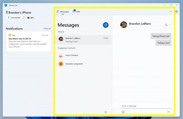 Telefonlänk Visa IMessage i Windows
