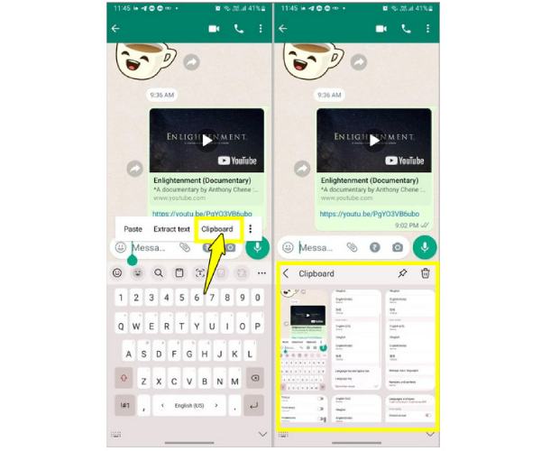 Samsung - Klávesnice Vyhledat historii schránky