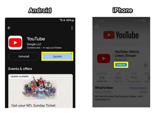 Actualizar la aplicación de YouTube