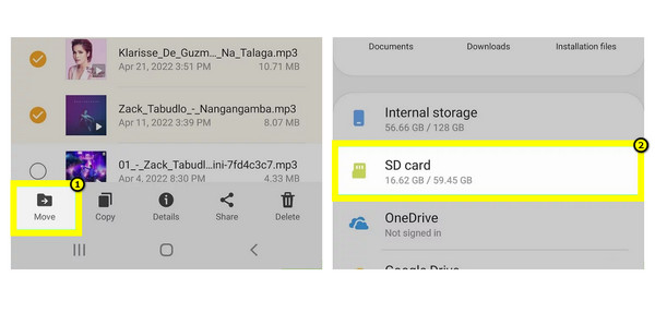 Aplicația Fișiere Mutare pe card SD