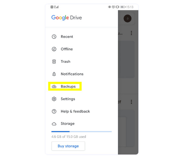 Google Drive Ir a Copias de seguridad