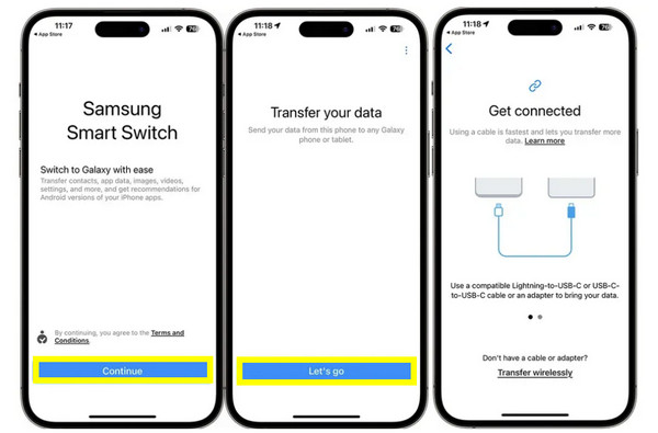Configuração do Smart Switch de iPhone para Samsung