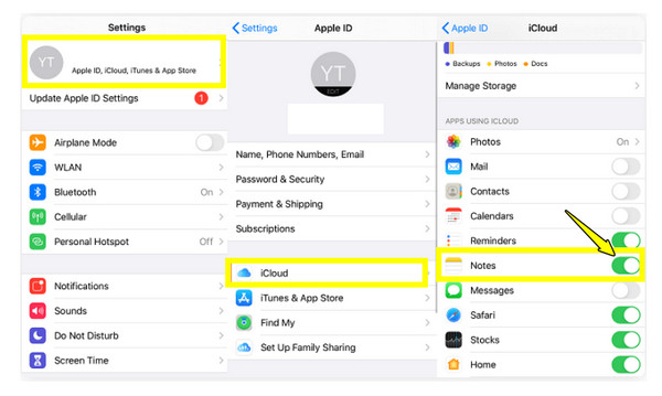 تمكين iCloud للملاحظات