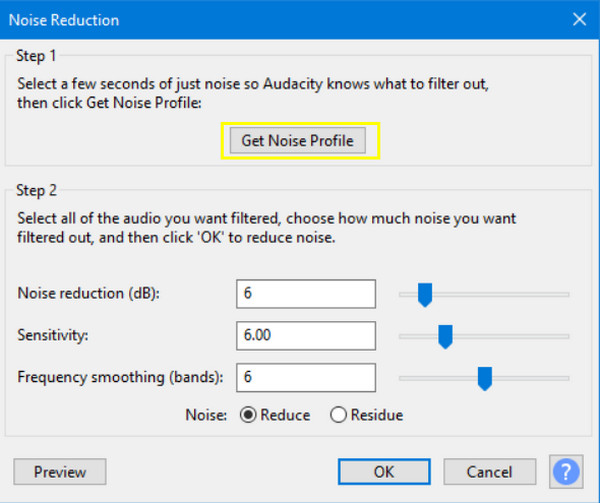 Audacity Nabavite Noise Profile
