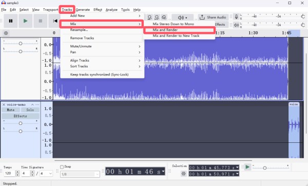 Audio samenvoegen in Audacity