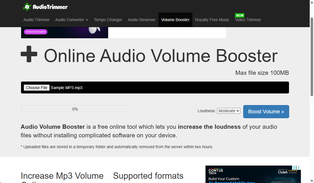 Trimmer audio Aumenta il volume