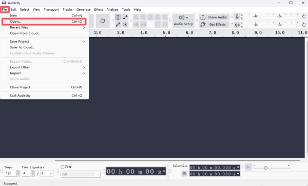 Otevřít zvuk Audacity