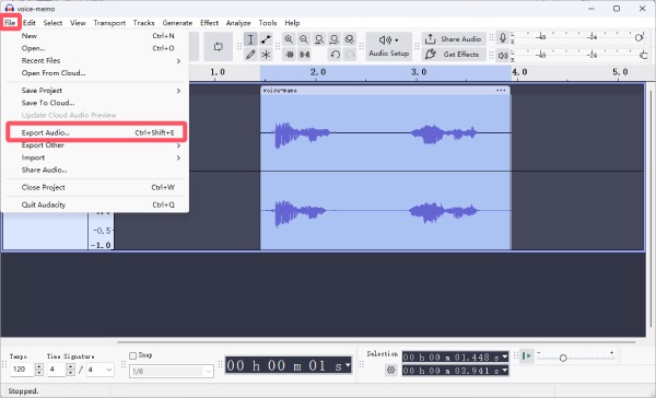 保存音訊 Audacity