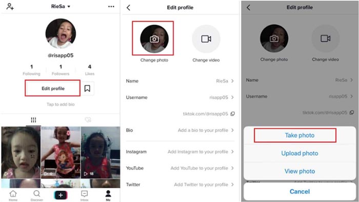 プロフィール写真の変更TikTok