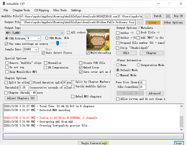 inAudible Převod AAX do MP3