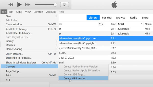 iTunes 创建 MP3 版本