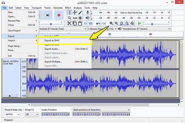 Audacity M4A를 WAV로
