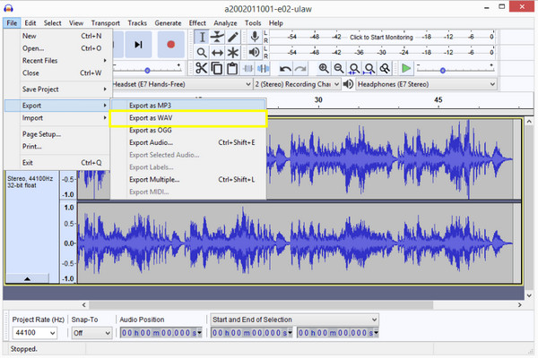Convert MP4 to WAV with Audacity