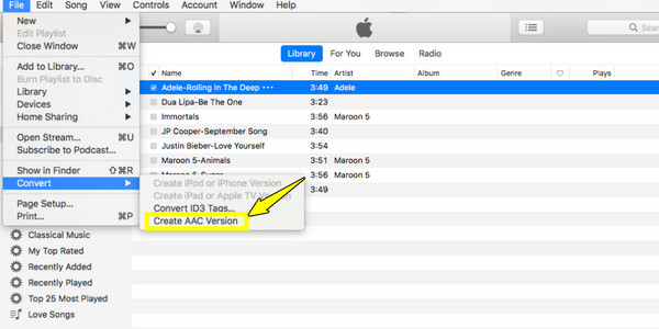 Criar versão AAC no iTunes