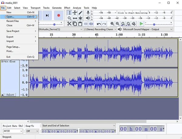 Otevřete M4A Files v Audacity