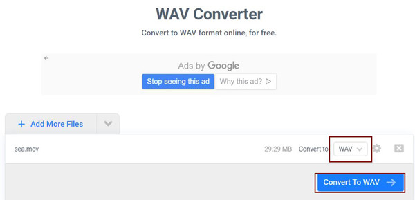 FreeConvert Converter MOV para WAV