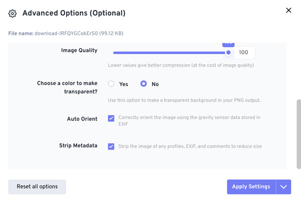 Innstillinger for Freeconvert GIF til PNG-konvertering