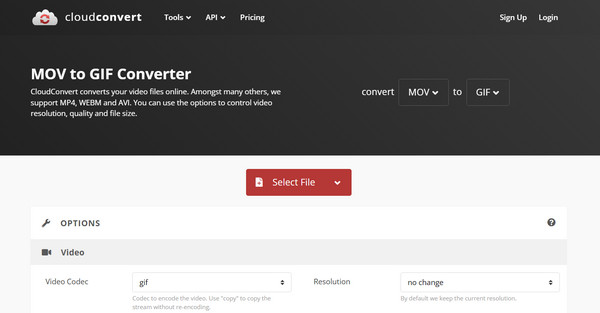 CloudConvert MOV u GIF