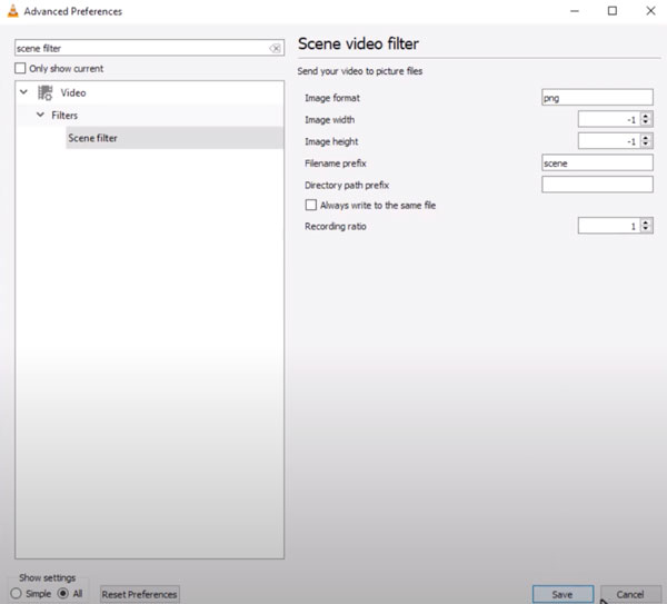 Filtre vidéo de scène VLC