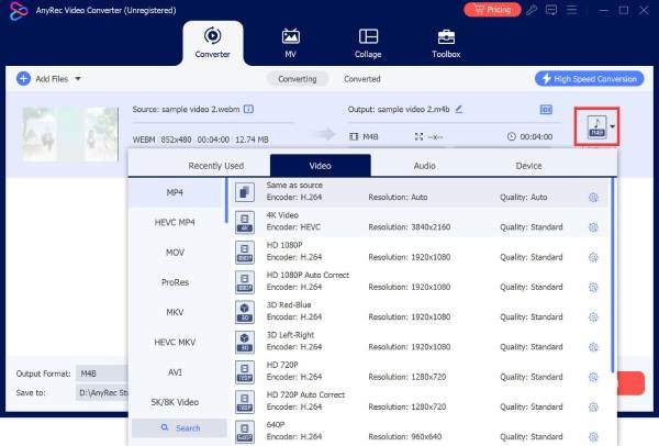 Select Format AnyRec
