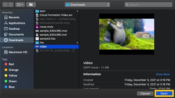 Selectați playerul AVI QuickTime