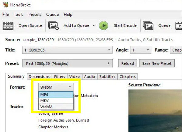 Handbrake تحويل Quicktime إلى MP4