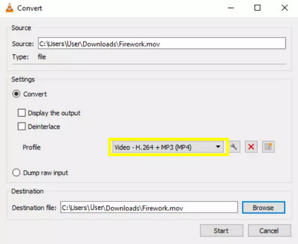 تحويل Quicktime إلى MP4 من VLC