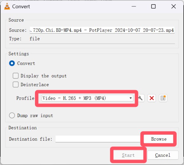 Convertire i dati in MP4 con VLC