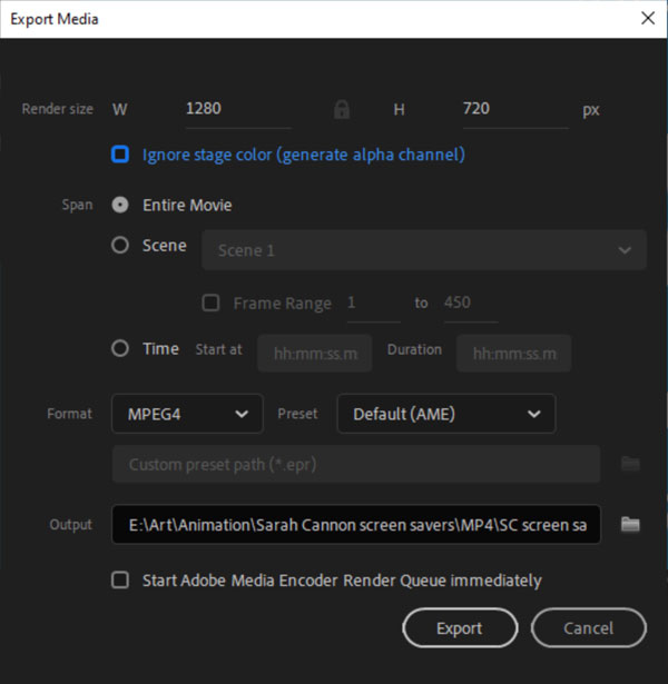 Convierte FLA a MP4 con Adobe Animate