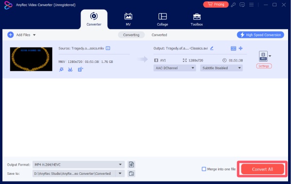 Konwertuj MKV do AVI w AnyRec