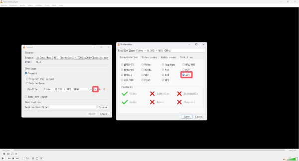 Wybierz format AVI w VLC