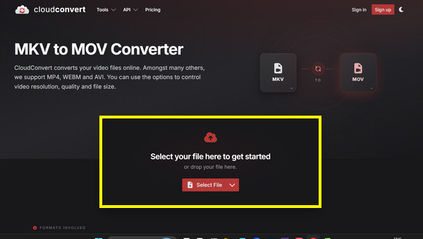 CloudConvert MKV-t MOV-ba