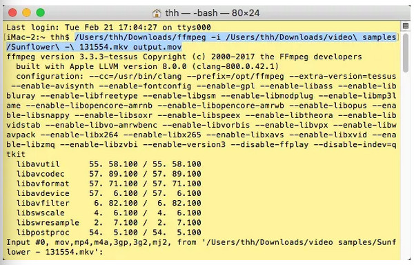 FFmpeg MKV-ből MOV-ba