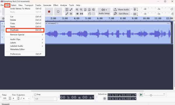 רצועה כפולה Audacity
