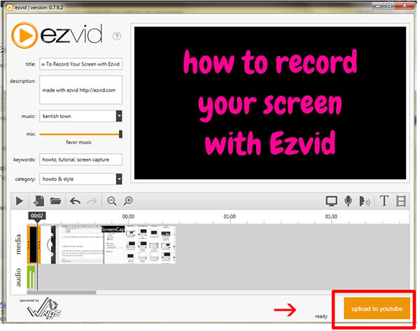 Ezvid Screen Recorder Rediger og upload