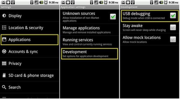 Dubug USB Android 3.0-4.1