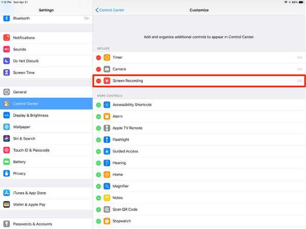включить запись экрана iPad