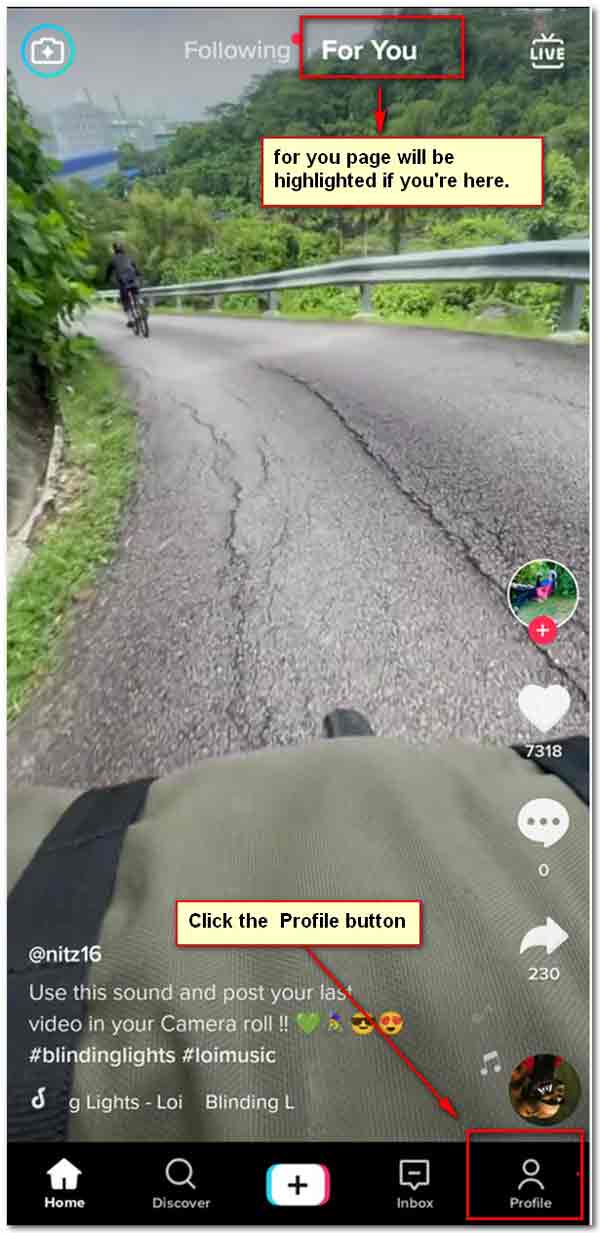 TikTok Нажмите кнопку профиля