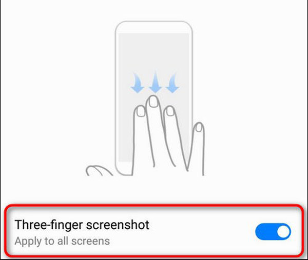 Pokret s tri prsta Napravite snimke zaslona Android