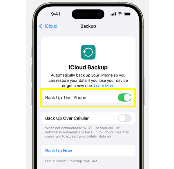 Backup di questo iPhone tramite iCloud