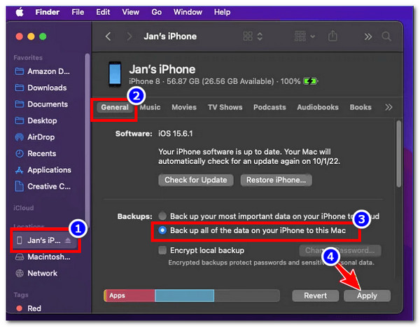 फाइंडर के साथ iPhone का बैकअप लें
