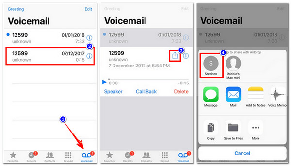 Guardar correo de voz en AirDrop