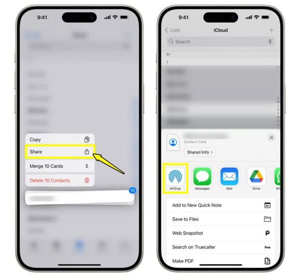 Partager des contacts depuis un iPhone via AirDrop