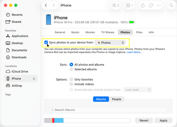 Finder Synkroniser fotos til din enhed fra iPhone