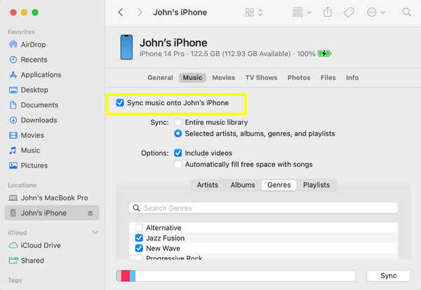 使用 Finder 将音乐从 iPhone 传输到 Mac