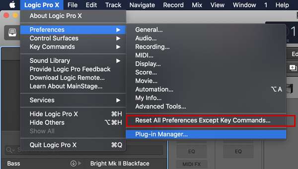 אפס את העדפות Logic Pro X